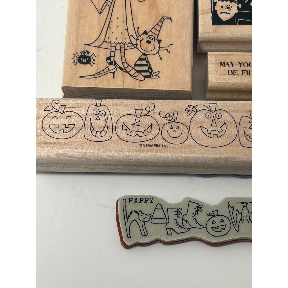 Stampin Up Halloween Wood Mounted Rubber Stamp Set Witch Pumpkin Goblin Eek 6pc - Picture 5 of 10